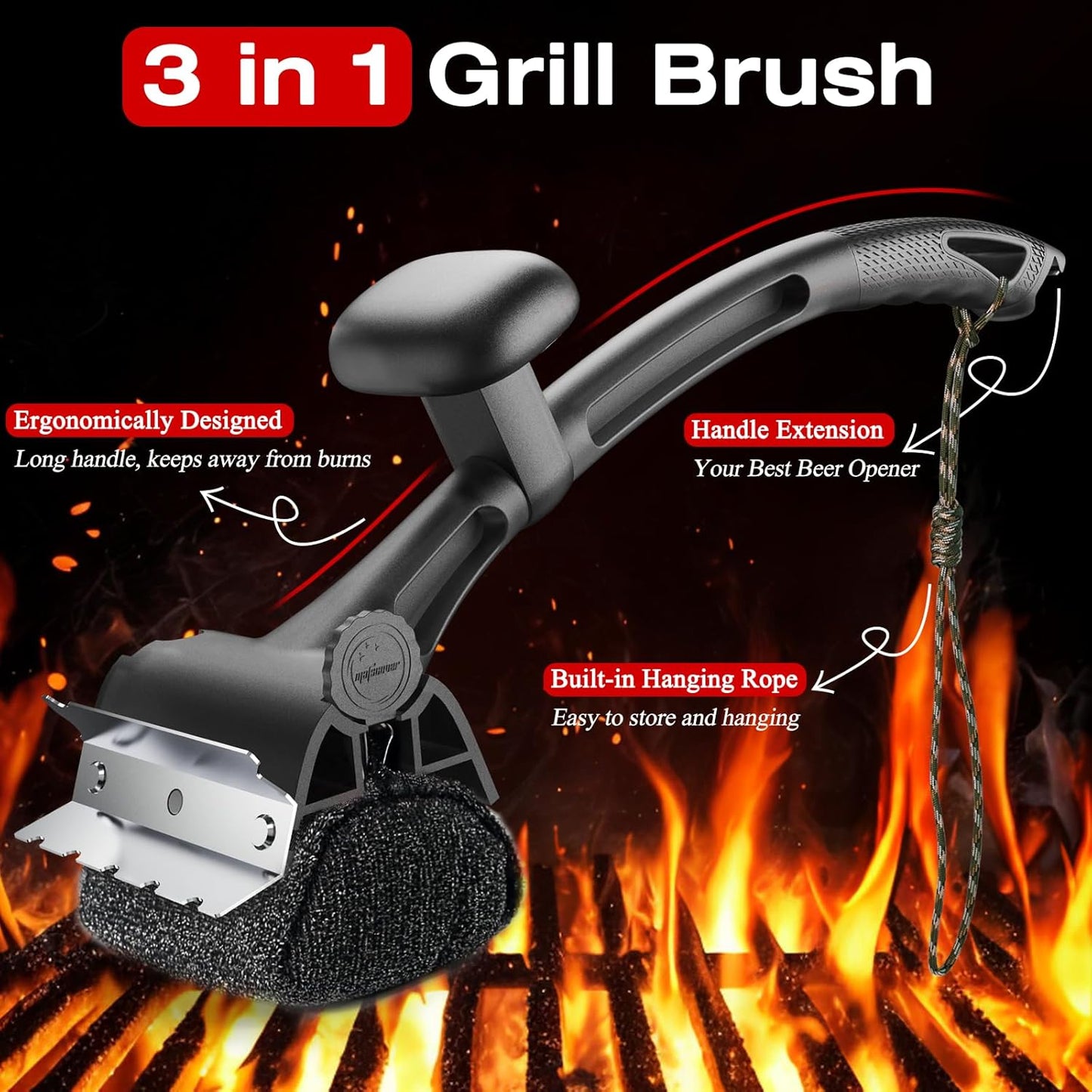 TMEDW Grill Brush - Bristle-Free Design with Reinforced Scraper for Safe BBQ Cleaning | Black