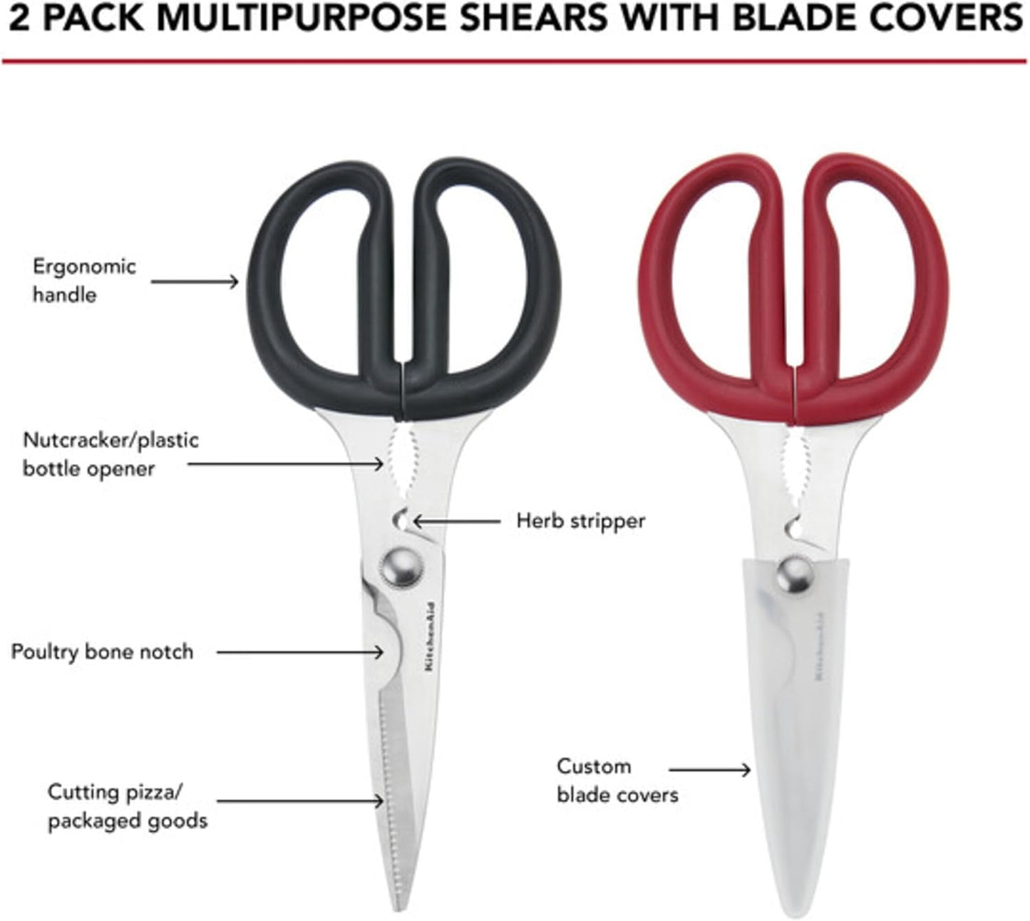 KitchenAid Multipurpose Shear Set - Versatile Scissors with Nutcracker & Ergonomic Handles | 2 Piece