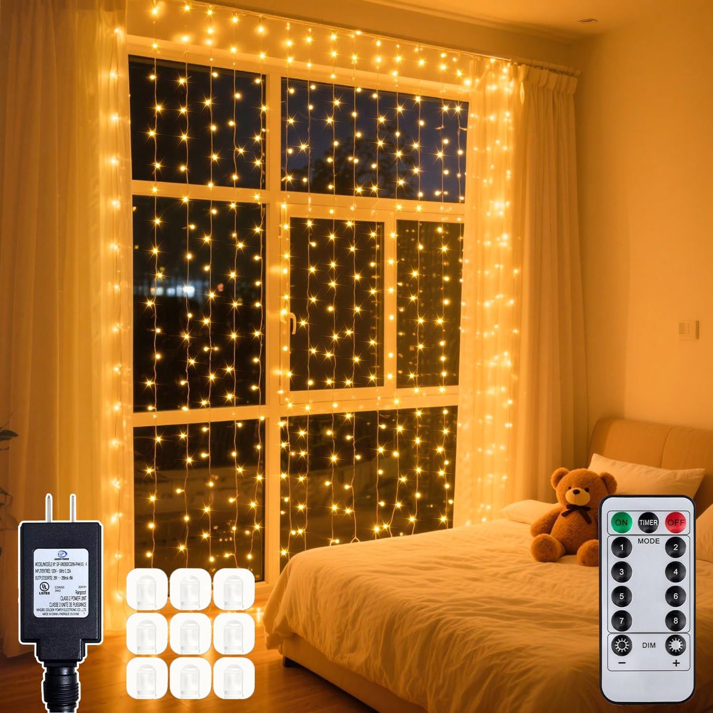 Soagrc 200 LED Curtain String Lights 9.8 * 6.6FT Plug in Fairy with Timer and 8 Modes, Waterproof Window Wall for Bedroom Wedding Party Indoor Outdoor Christmas Decor