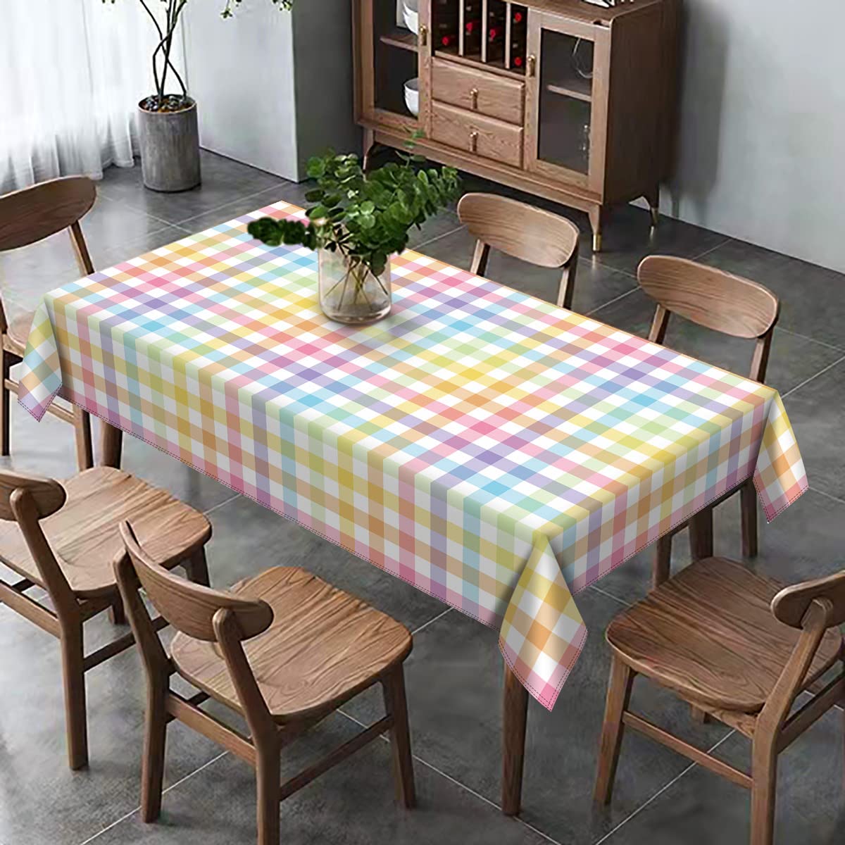 Hafangry Easter Buffalo Check Plaid Tablecloth Gingham Spring Party Decoration Rustic Kitchen Dining Room Table Cover (60" x 84")