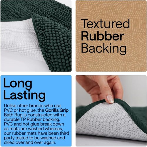 GORILLA GRIP Bath Rug Mat - Soft Absorbent Chenille | Quick Dry Microfiber, 30x20, Hunter Green