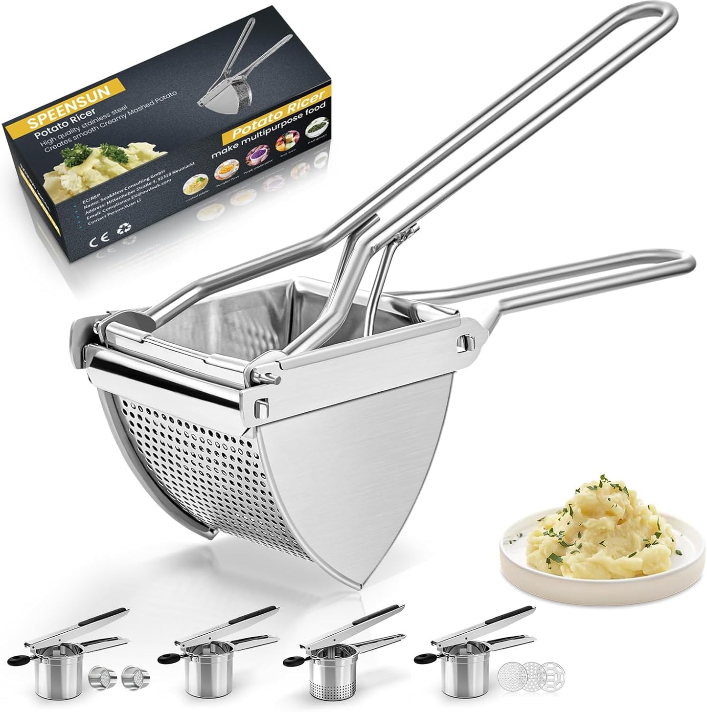 Skiennix Potato Ricer - Heavy Duty 22 oz Stainless Steel for Fluffy Mashed Potatoes | Easy Clean Handle