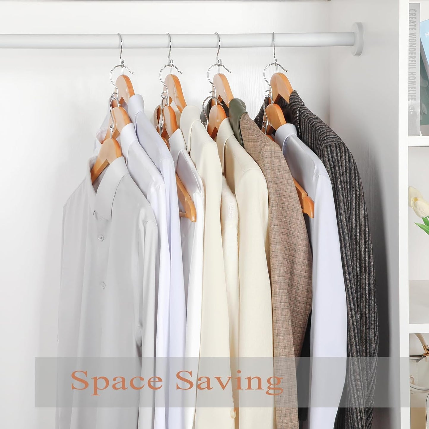 TOPIA HANGER Wooden Hangers - 30 Pack Space-Saving Design with 360° Swivel Hook & Non-Slip Bar