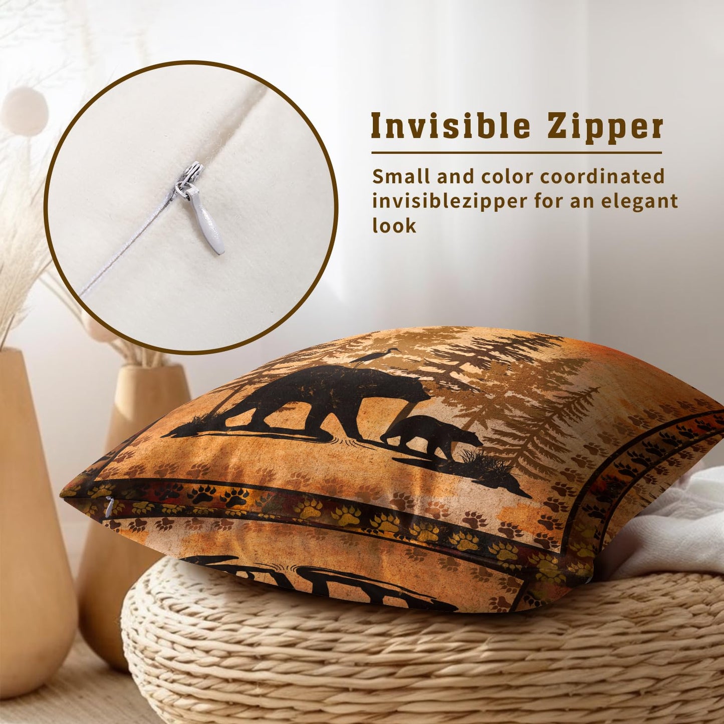 Giwawa Forest Bear Deer Throw Pillow Covers 18x18 Set of 2 Wildlife Animal Decorative Pillow Cases Square Cushion Cover for Couch Bed Sofa Chair