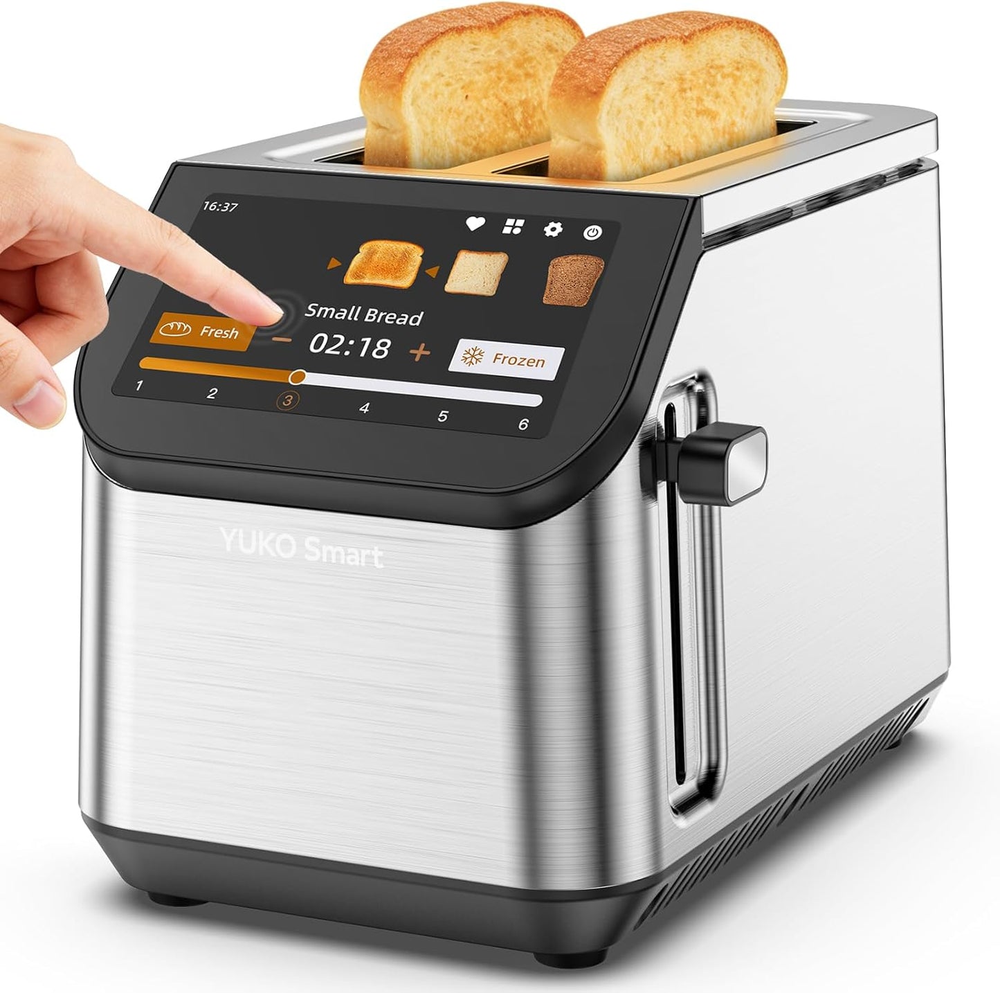 Smart Toaster - 2 Slice Stainless Steel Toaster with LCD Touch Screen & Memory Function | 10 Bread Types, 6 Shade Settings, 900W