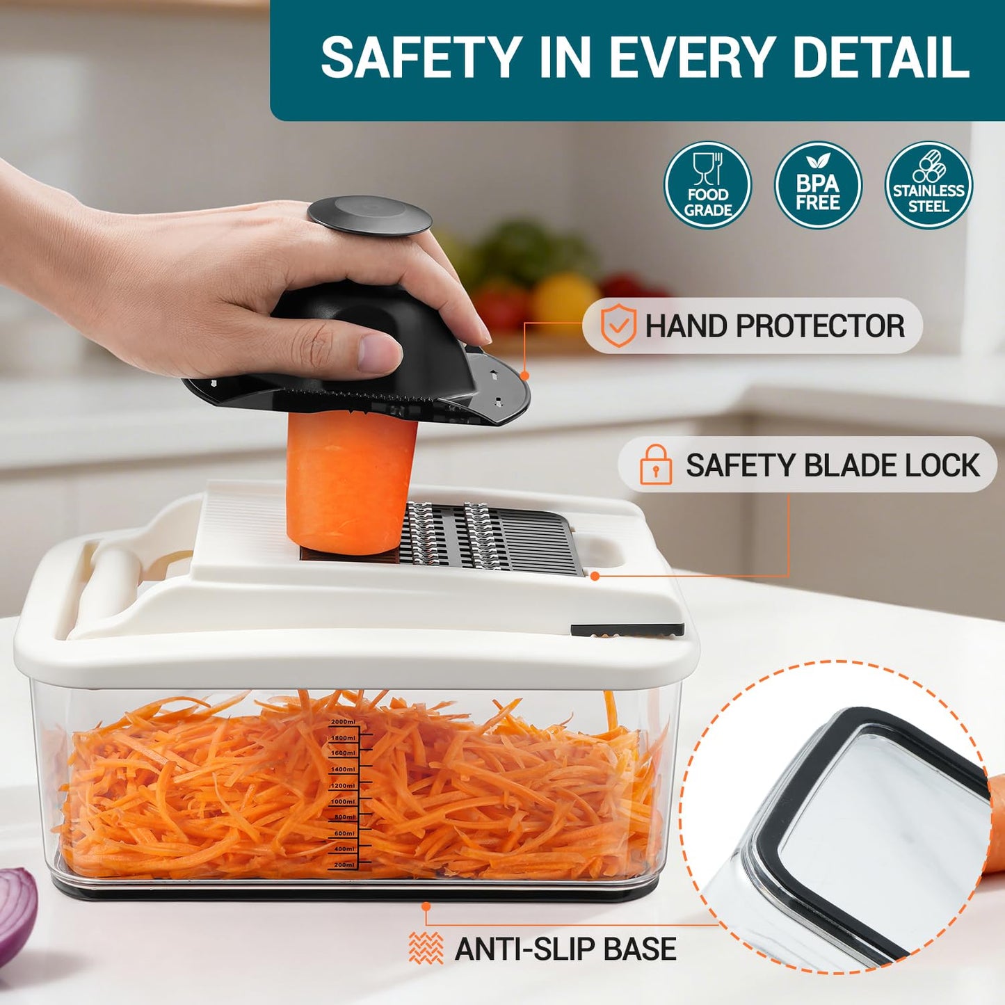 Sopito Vegetable Chopper Mandoline Slicer - Multifunctional Veggie Food Chopper With 6 Blades & Container, Heavy-Duty Vegetable Slicer and Cutter for Onion, Salad, and Food Preparation