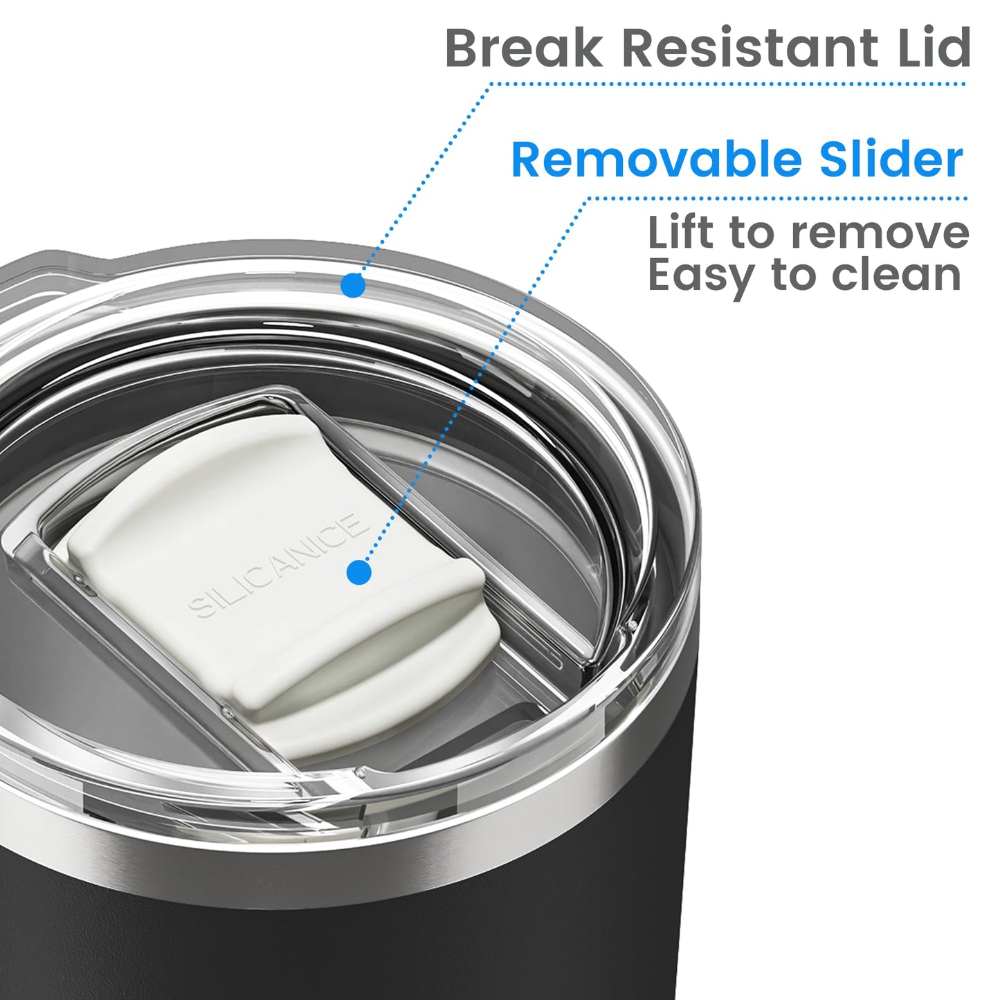 20oz Hygienic Stainless Steel Vacuum Insulated Tumbler w/ Easy-On/Easy-Off Lid - Removable slider, Double Wall 18/8 Travel Mug, BPA-Free, Fits Cup Holders, Premium Quality, Smart Value - Black