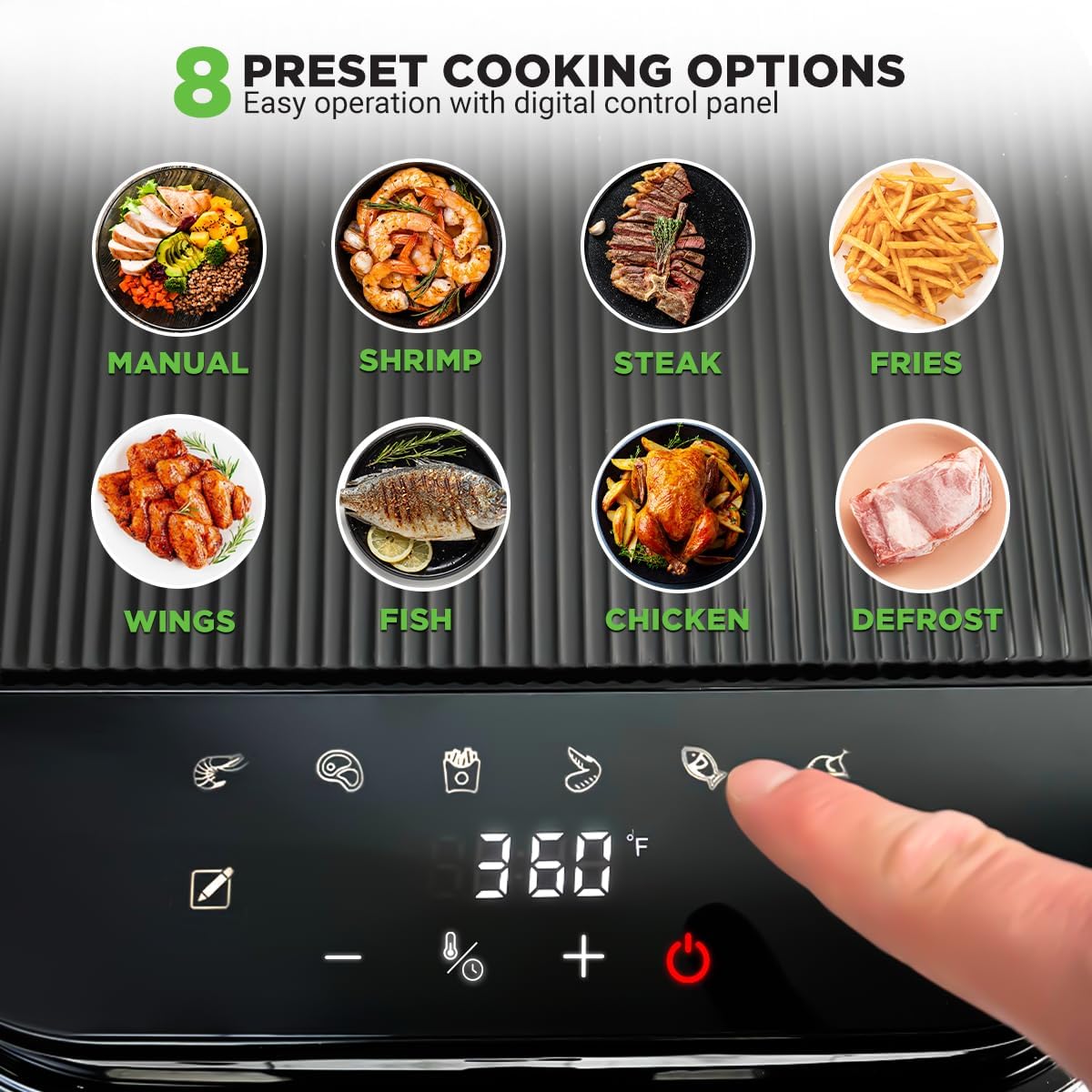 Nutrichef 5.8 Quart Air Fryer - 8-in-1 Preset Cooking Modes | Transparent Fry Bowl for Perfect Results | Grey