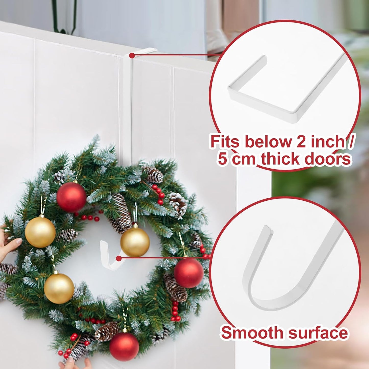Skiennix 12-Inch Wreath Hanger - Durable Over-The-Door Hook for Christmas & Halloween Decor