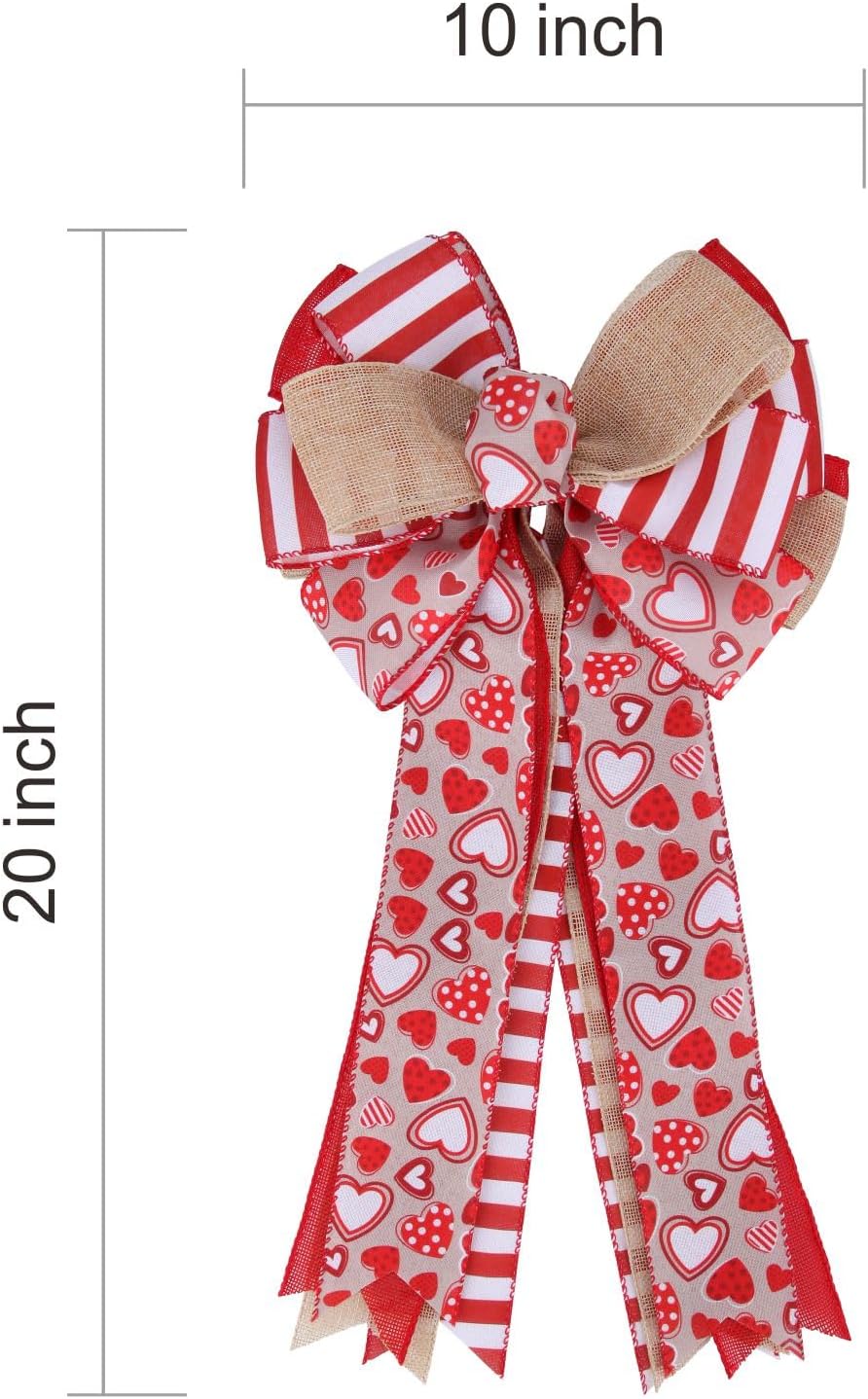 Meseey Valentine's Day Tree Topper Bow - Red Heart Printed Burlap Wreath for Home Decor | Indoor/Outdoor Use