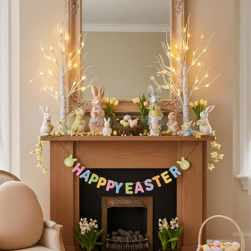 EAMBRITE Lighted Birch Tree - 24 LED Mini Tabletop Easter Decorations | 2FT Battery Operated White Trees