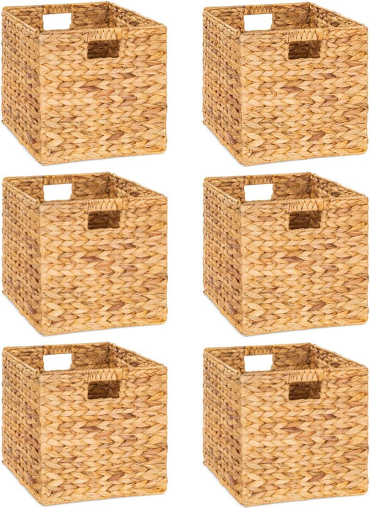 M4DECOR Water Hyacinth Storage Baskets - Woven Wicker Baskets for Home Organization | 12x12in, Natural (6 Packs)