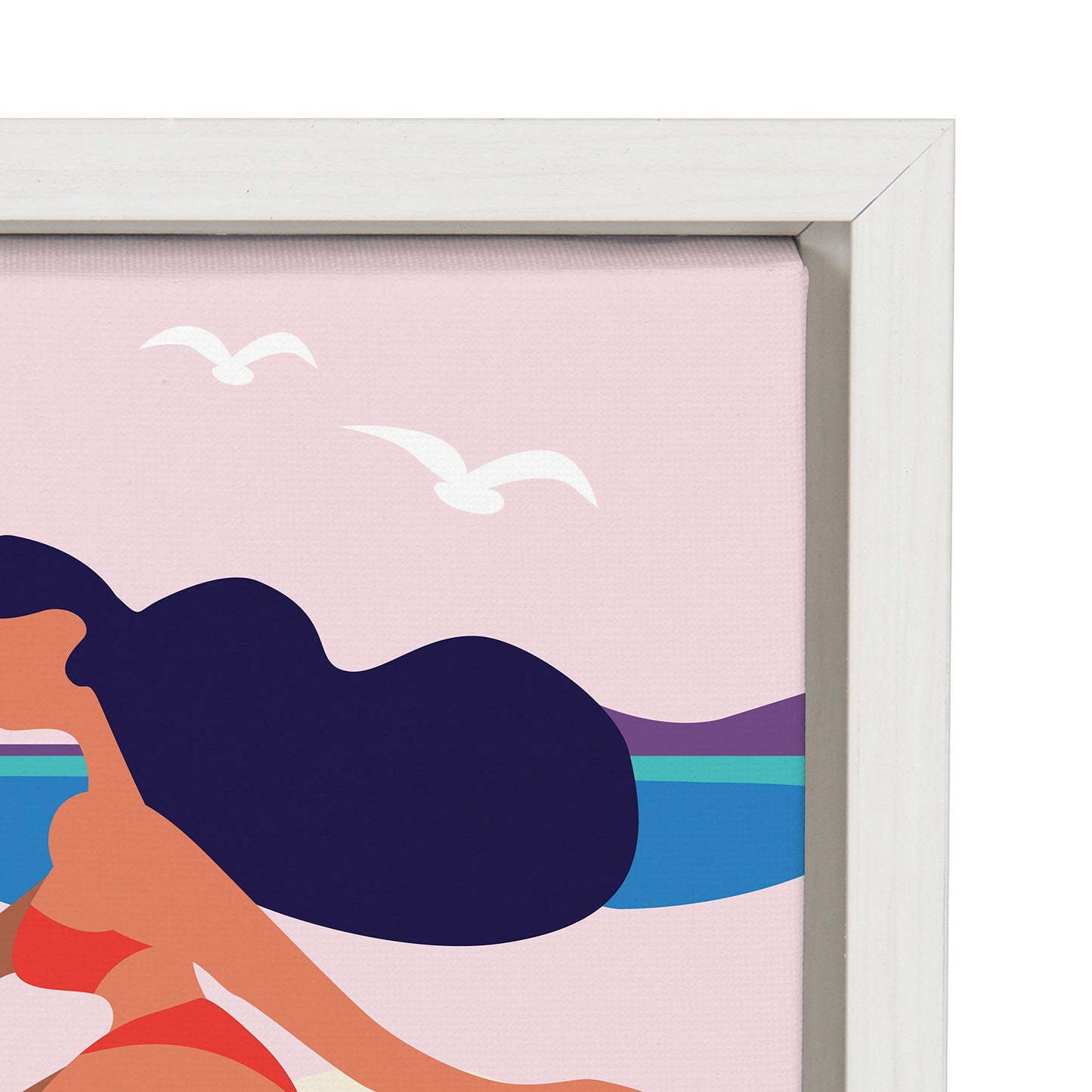 Kate and Laurel Sylvie Mid Century Modern Surf Dog Framed Canvas Wall Art by Rachel Lee of My Dream Wall, 18x24 White, Tropical Surfing Art for Wall