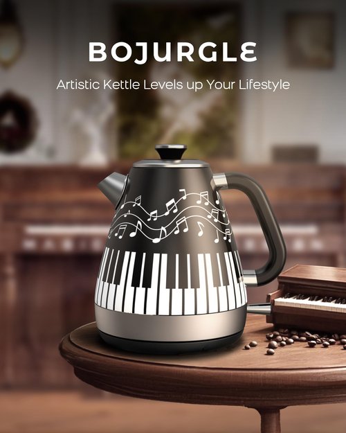 Bojurgle 100% Stainless Steel Electric Kettle - No Plastic Contact with Water, 1.7L Retro Water Boiler with 304 Stainless Steel Inner Lid & Spout, 1200W Fast Boiling, BPA Free, Auto Shut-Off, Black