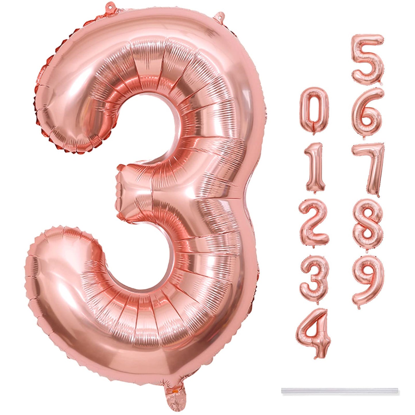 Rose Gold Number 3 Balloon for Girls, 40 Inch Large Number 0-9 Foil Mylar Helium Digital Balloons Set for Women Birthday Graduation Anniversary New Year Wedding Party Decorations Celebration Supplies