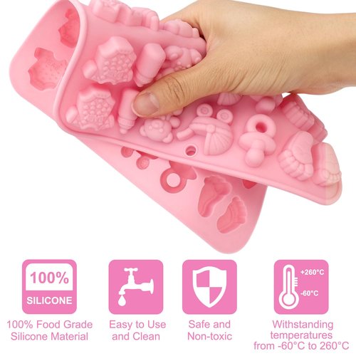 2 Pack Baby Shower Chocolate Molds, Babies Silicone Candy Molds with Onesie Feet Pacifier Cradles Bear Bottle, Babies Chocolate Molds for Party Cake Candy Gummy Cupcake Topper Decorations (Baby)