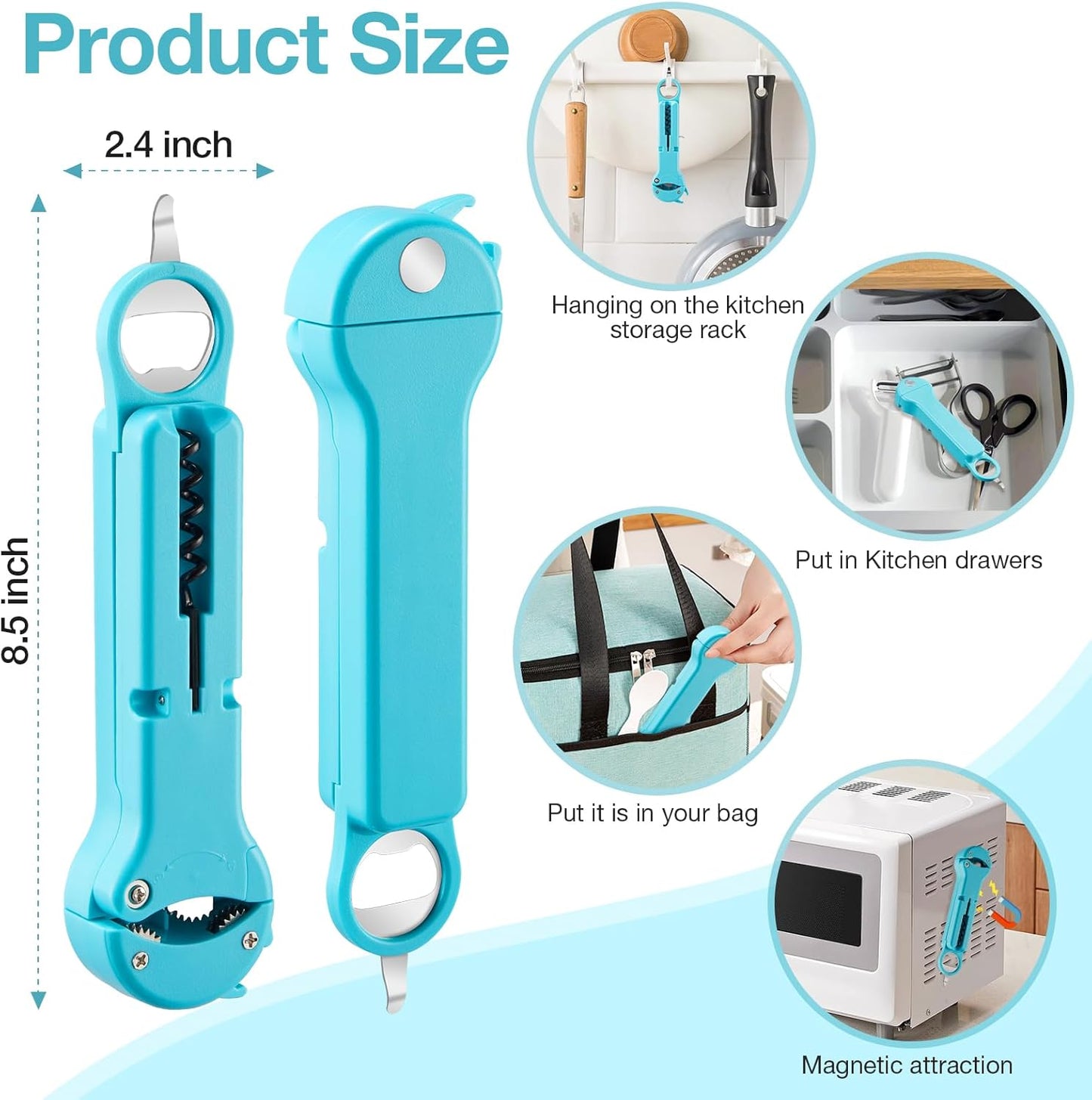 Skiennix 7-in-1 Jar Opener - Magnetic Adjustable Kitchen Tool for Seniors & Arthritis Relief (Teal)