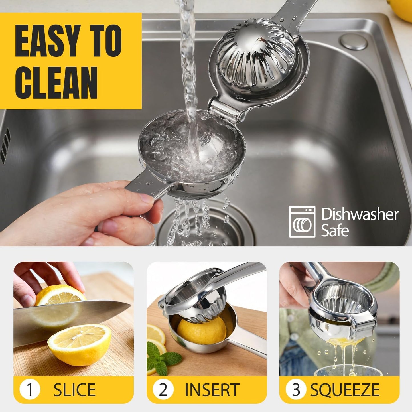 Sopito Stainless Steel Lemon Squeezer - Heavy Duty Citrus Juicer with Non-Slip Grip | Large Size