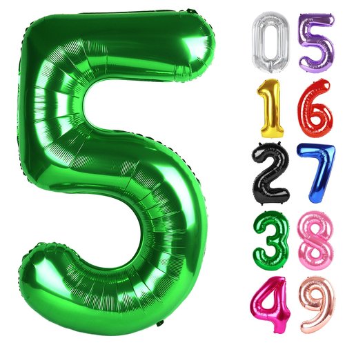 Dark Green Number 5 Balloon 40 Inch, 5th Birthday Party Decorations for Children, Giant 5 Foil Balloon for Party Supplies
