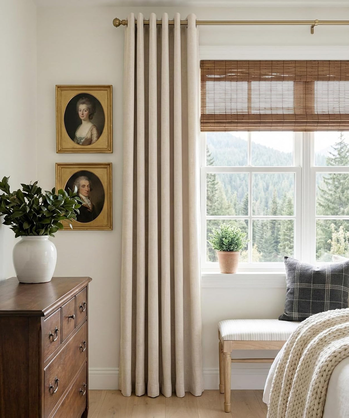 Skiennix 100% Blackout Linen Curtains - Thermal Insulated Oatmeal Drapes for Bedroom | 50" W x 84" L, 2 Panels