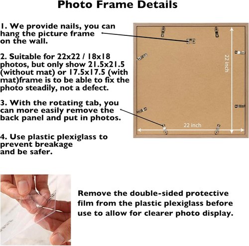 JCJMY 22x22 Rustic Brown Picture Frame - Display 18x18 Photos with Mat or 22x22 Without Mat | Shatter Resistant Plexiglass