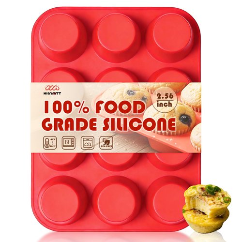 HKNMTT Silicone Muffin Pan for Baking, Cupcake Egg bites Brownie Mold 12 Cup Regular Size, Oven Safe BPA Free kitchen Appliances