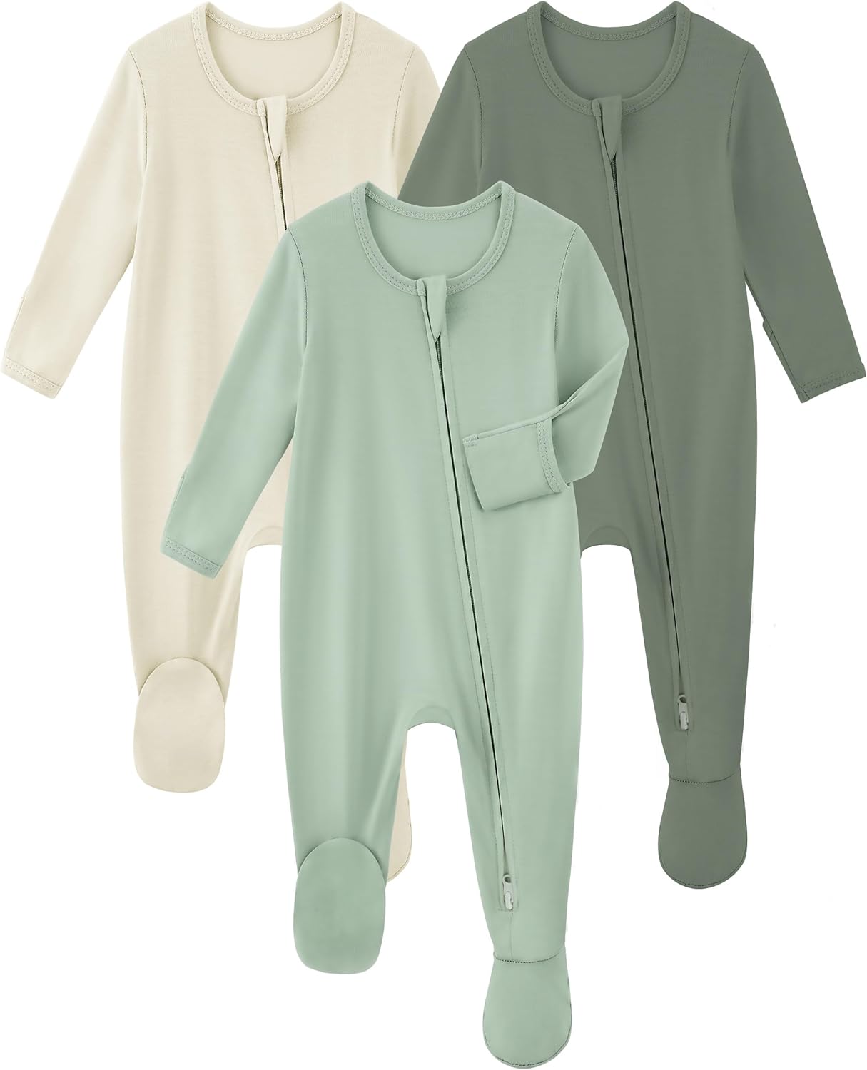 Yoofoss Baby Pajamas - Rayon Bamboo 3-Piece Footed Sleepers for Newborns | 0-3, 3-6, 6-9 Months