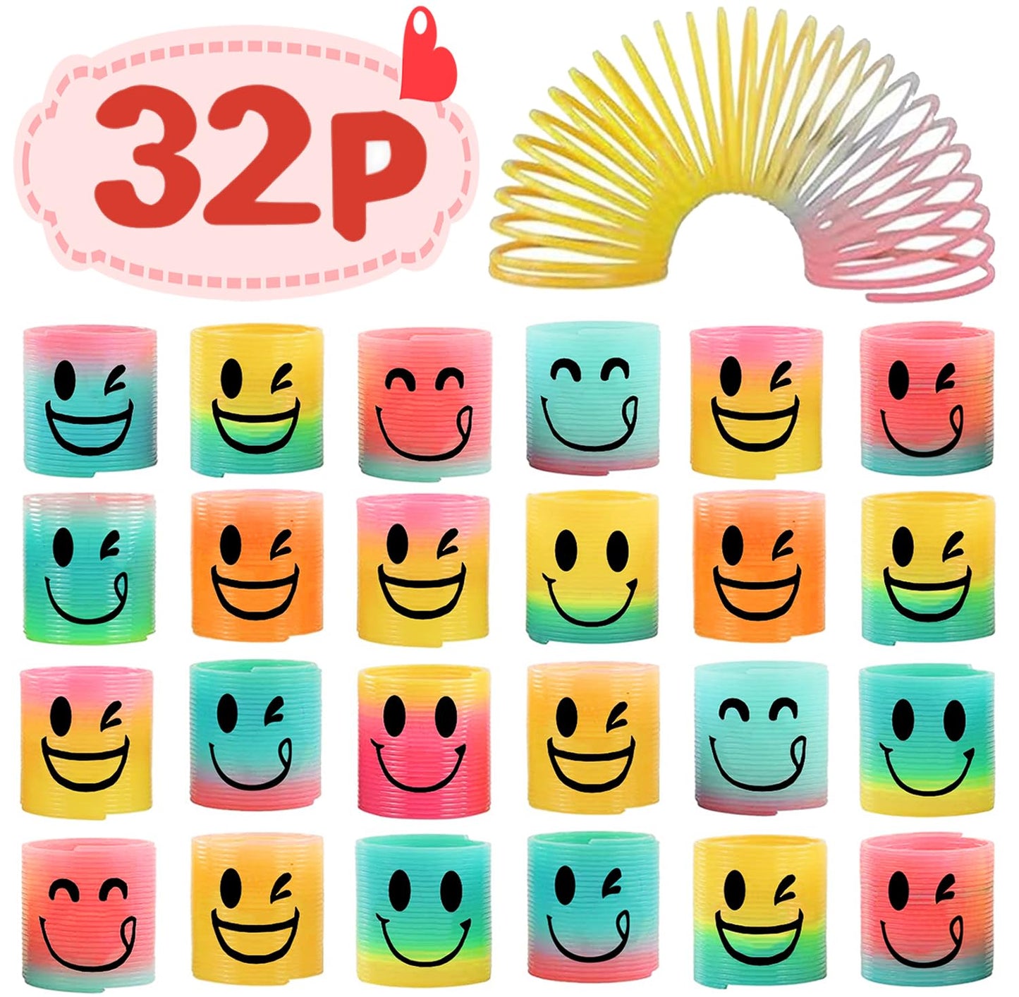 AZEN 32 Pcs Mini Spring Party Favors for Kids 3-5 4-8, Goodie Bags Stuffers for Birthday, Classroom Prizes Kids Prizes, Small Bulk Toys Gifts (4 Smile)