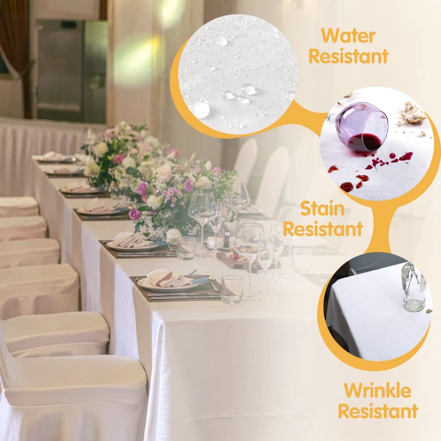 BRILLMAX 6 Pack White Tablecloths 90 x 156 Inch for 8ft Rectangle Tables - 150 GSM Polyester Fabric, Floor Length Drop, Water, Stain & Wrinkle Resistant Cloth Cover for Wedding Reception Banquet