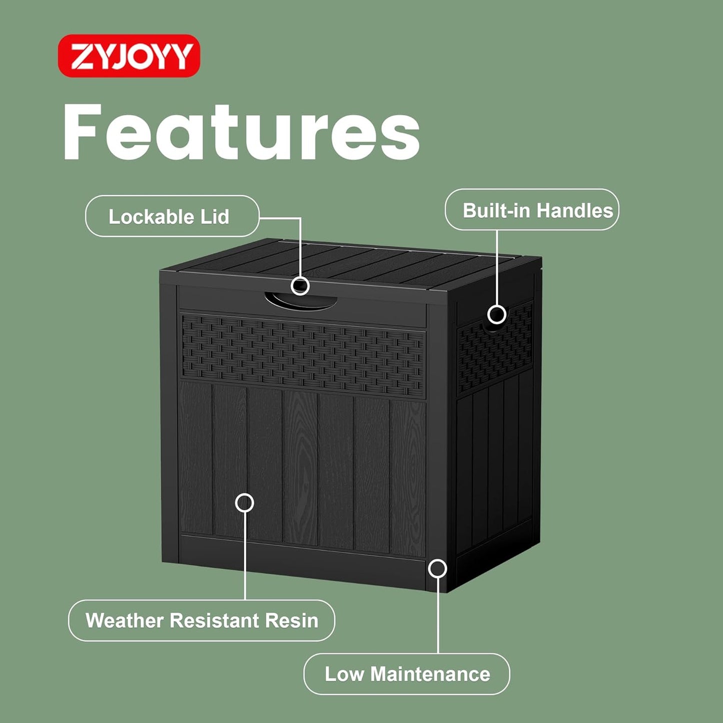 ZYJOYY 33 Gallon Waterproof Outdoor Storage Box - Lockable Resin Deck Box for Cushions & Garden Tools