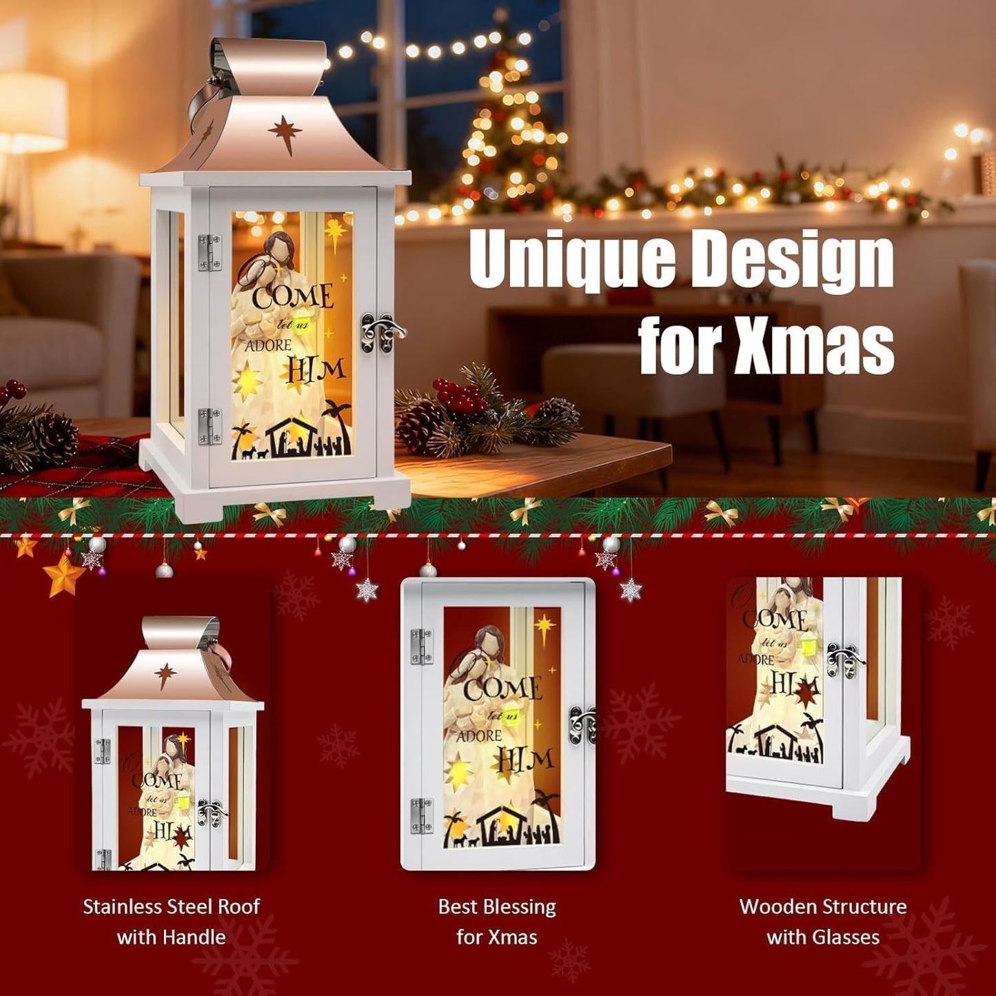 Regine Switzerland Christmas Nativity Set - 15.1" Tall Lantern for Table Centerpieces & Holiday Decor