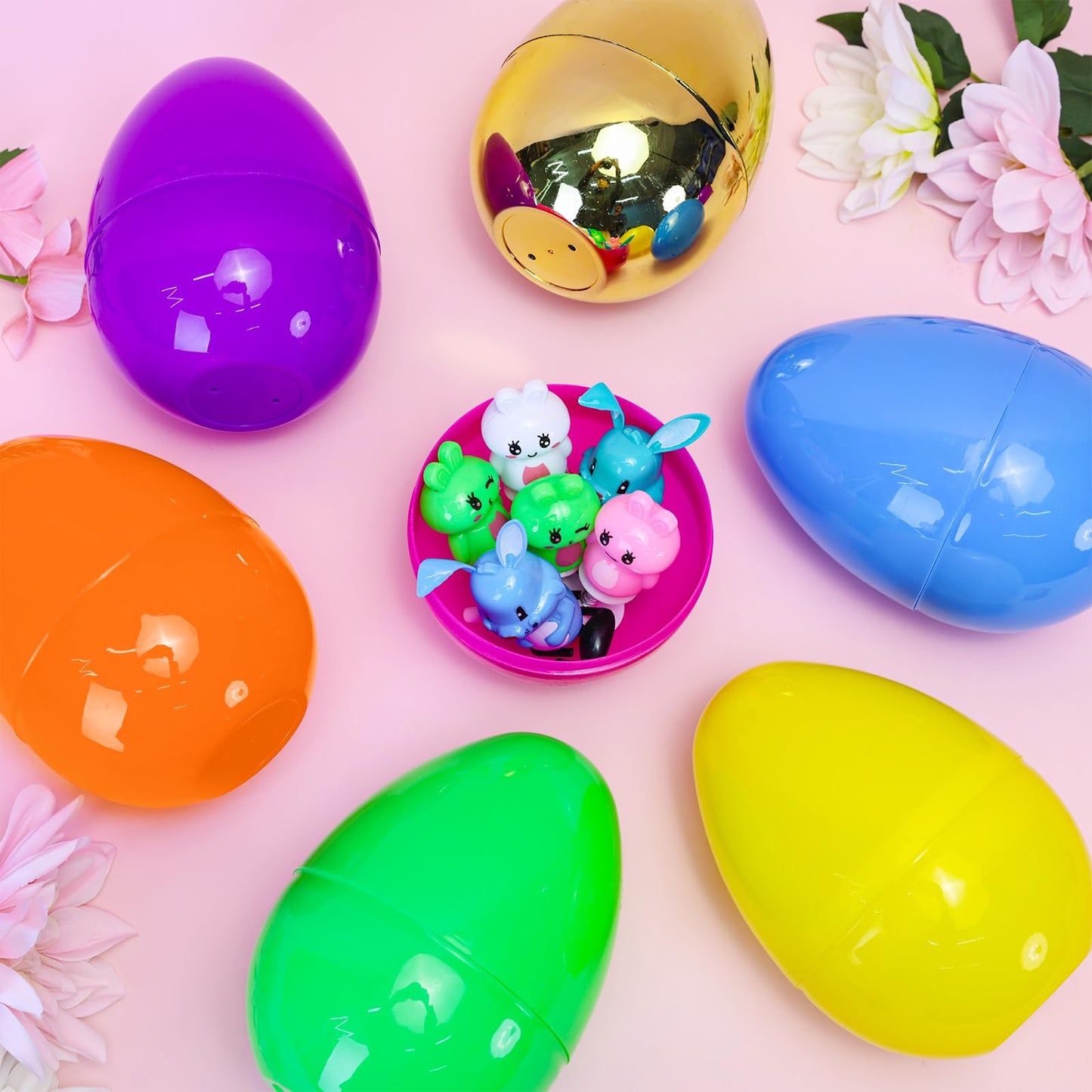 MGparty 12 Pcs 6 Inch Easter Eggs Fillable, Large Easter Eggs with Golden Eggs, Jumbo Plastic Empty Eggs Bulk for Easter Egg Hunt, Basket Stuffers, Party Favors, Classroom Prizes and Decorations