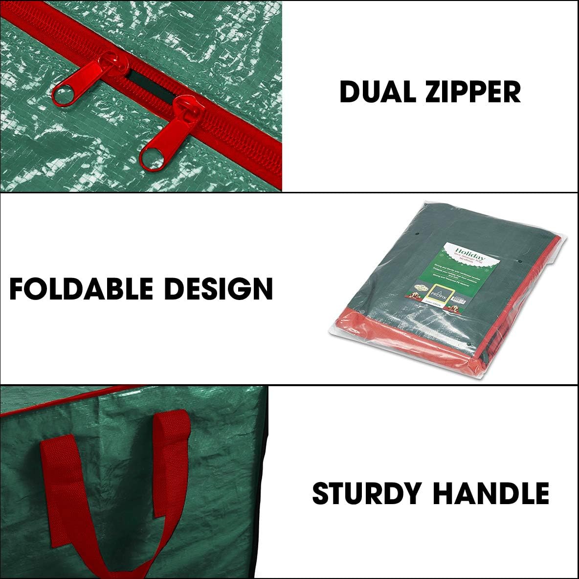 ProPik Christmas Tree Storage Bag - Fits Up to 7.5 ft Disassembled Trees | 45" x 15" x 20" | Durable Green Case with Zipper and Handles
