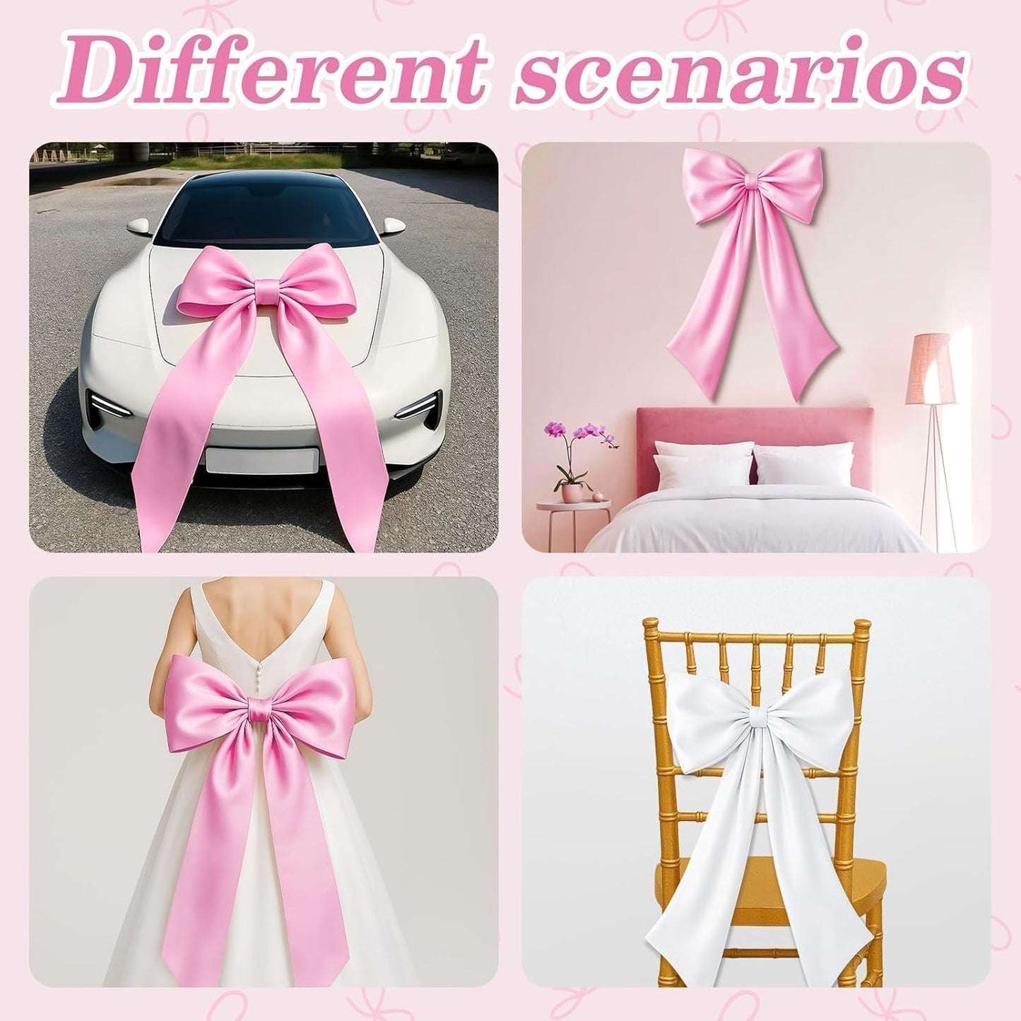 Skiennix Pink & White Bow Decor - 2 Pack Large & Small Coquette Room Backdrop for Events