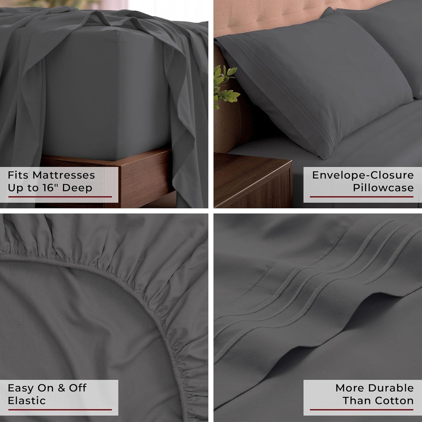 Mellanni King Sheets Set - 4 PC Hotel Luxury Bedding | Extra Soft, Cooling, Wrinkle-Resistant (Gray)