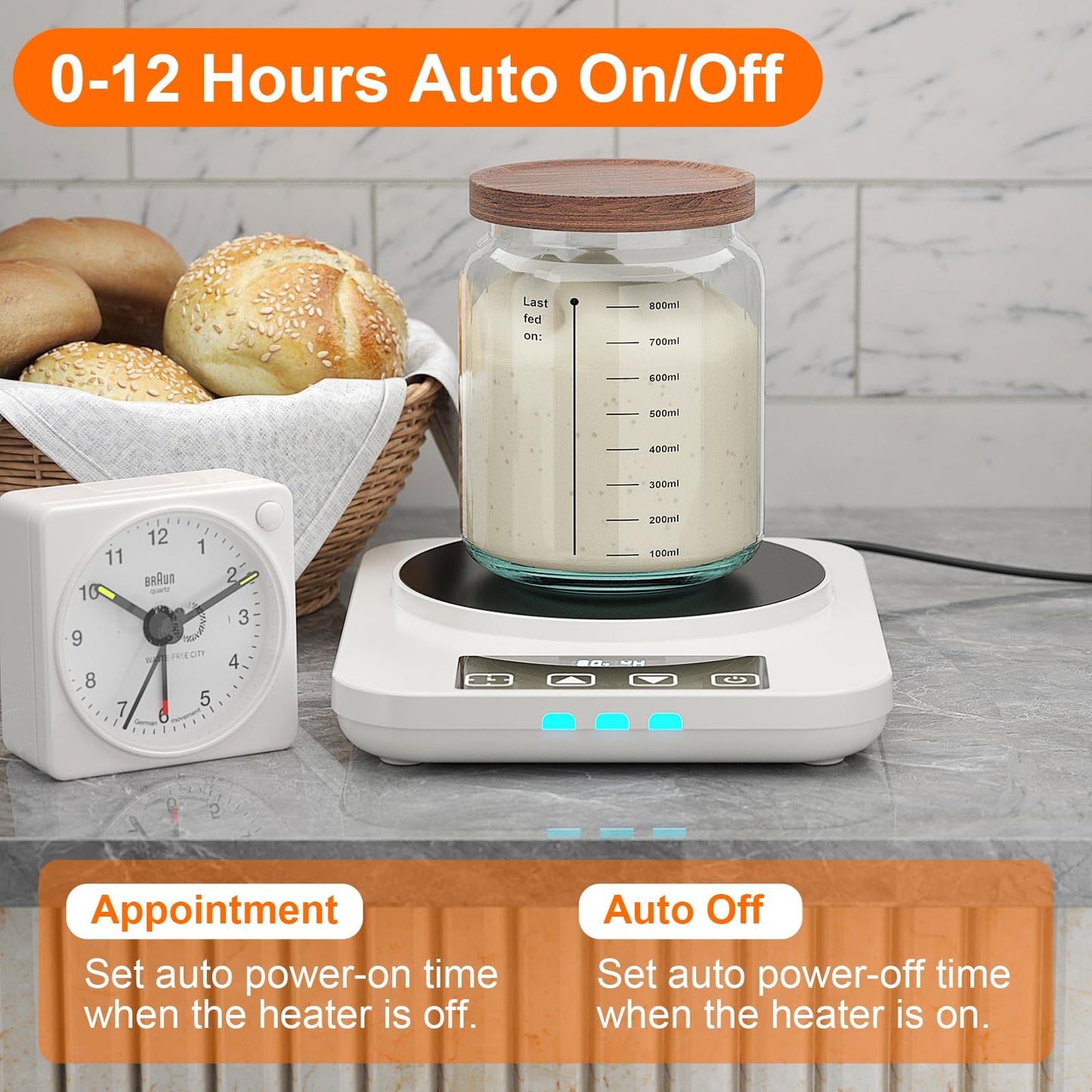 Electric Sourdough Starter Warmer, Upgrade Warming Heating Pad Mat for Sour Dough Starter, Sourdough Heater Proofing Tool for Home Baking with Thermostat Control, Timing, Memory Function (White)