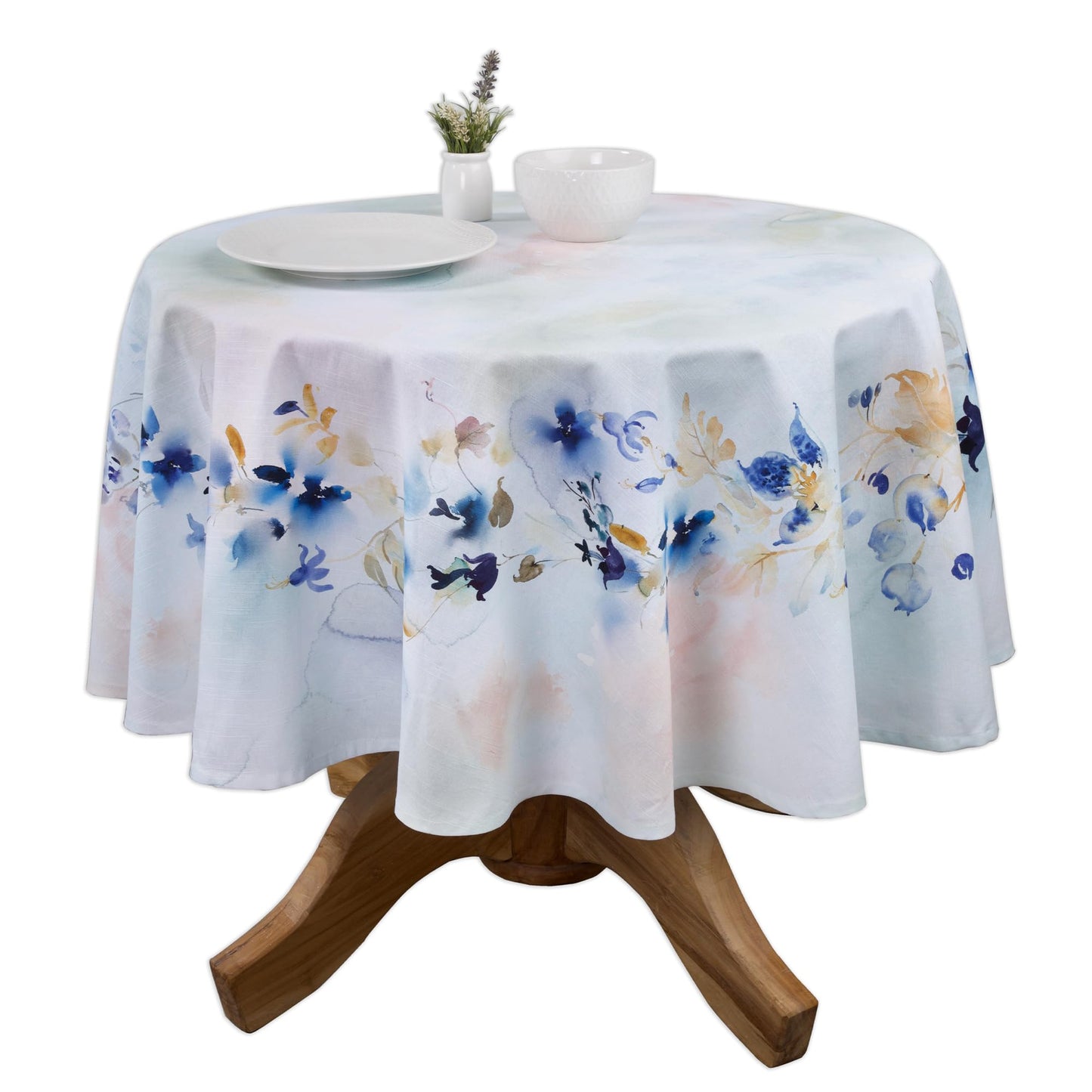 Maison d' Hermine Table Cloth Round Table 100% Cotton 63 Round Inches Tablecloth Reusable Decorative for Dining Kitchen Room Farmhouse Home Gifts for Mothers Day Spring Summer - Lazy Summer Days