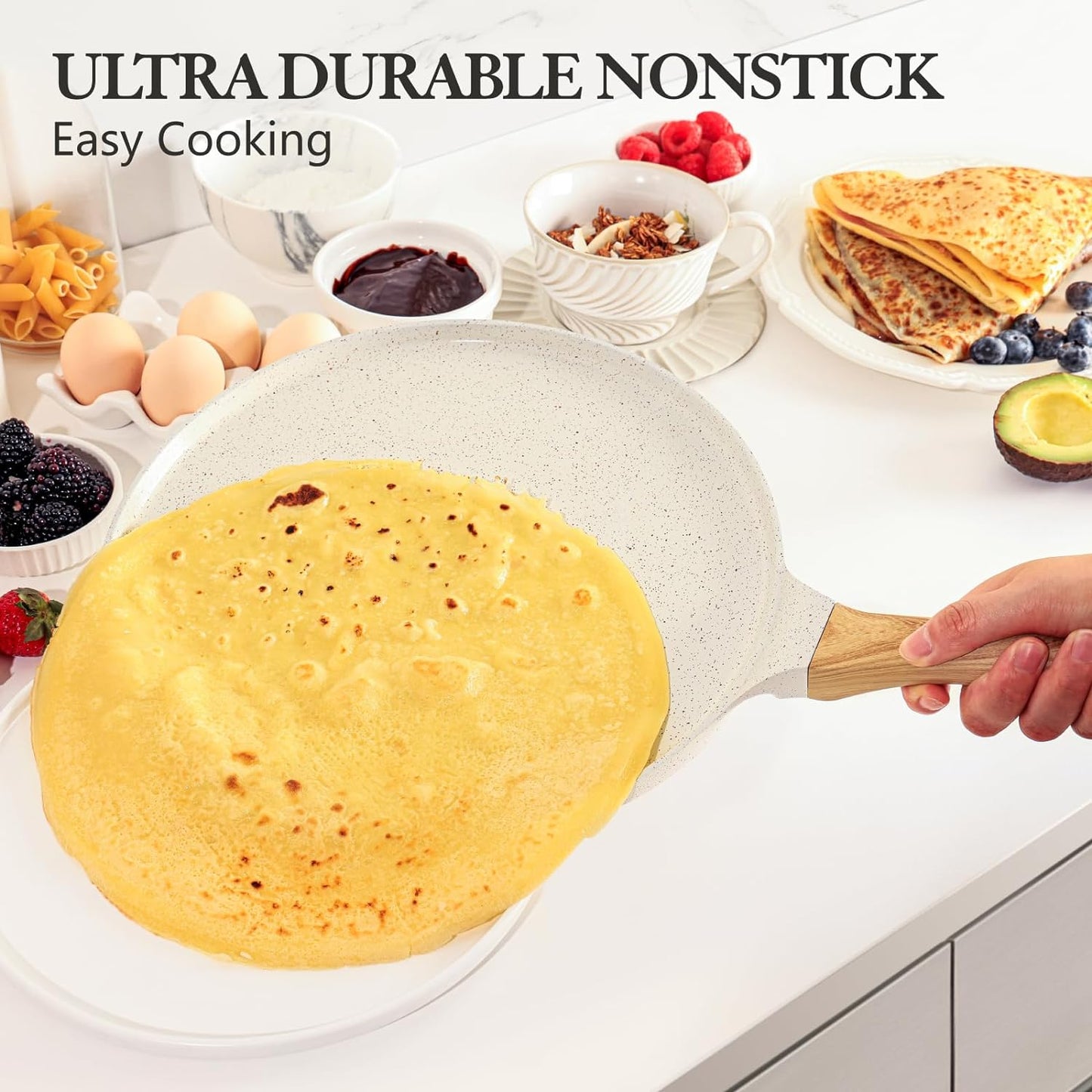 SENSARTE Nonstick Crepe Pan - 10-Inch Natural Ceramic Coating | Induction Compatible Dosa Skillet with Stay-Cool Handle