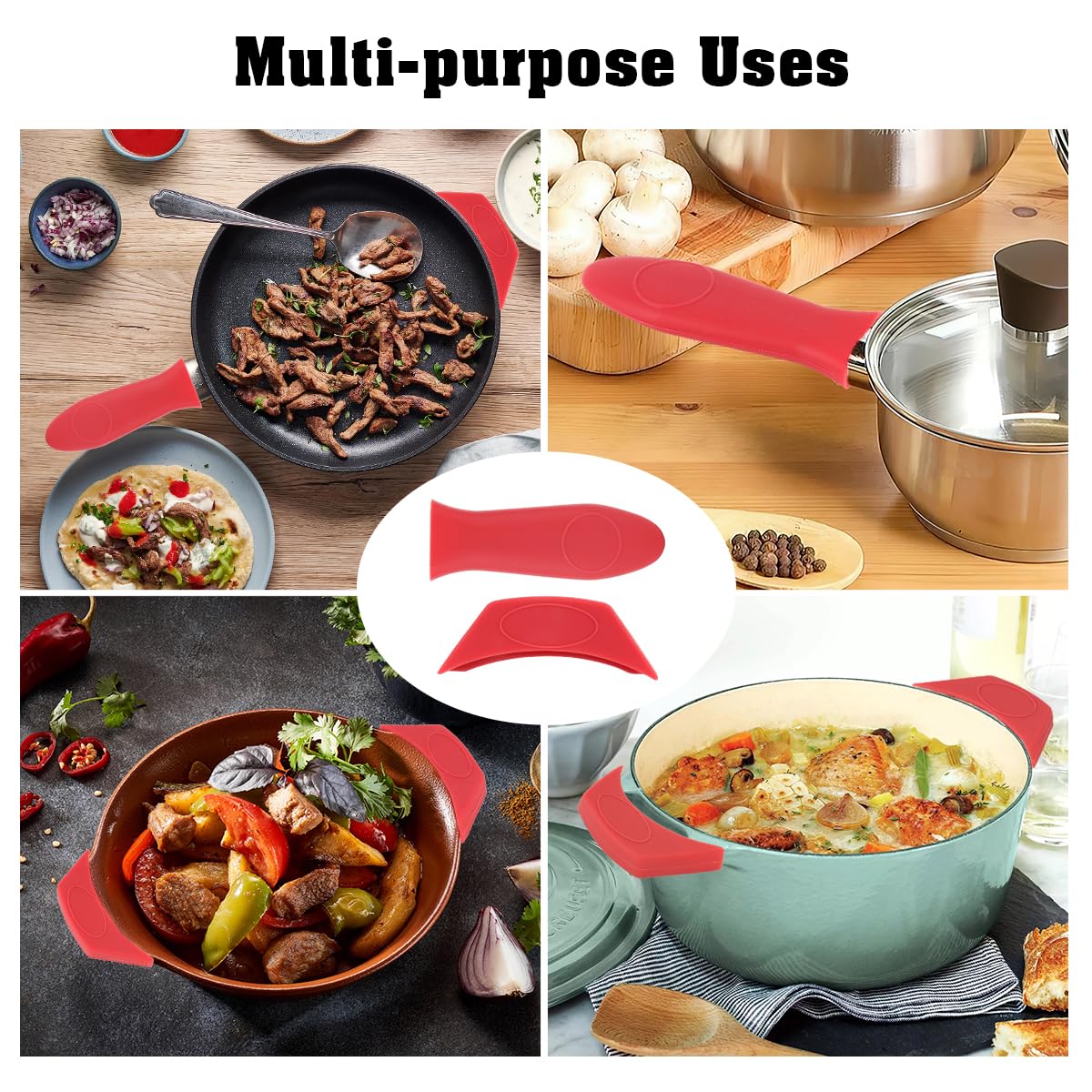 Cast Iron Handle Cover Silicone Pot Holders 2PCS Cast Iron Skillet Handles Cover Heat Resistant Silicone Hot Handle Holder Cast Irons Handless Sleeve for Frying Pan Cast Irons Skillet Griddle Cookware