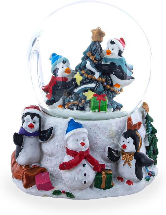 Festive Penguin Snow Globe - Holiday Tree Celebration Water Globe Decoration