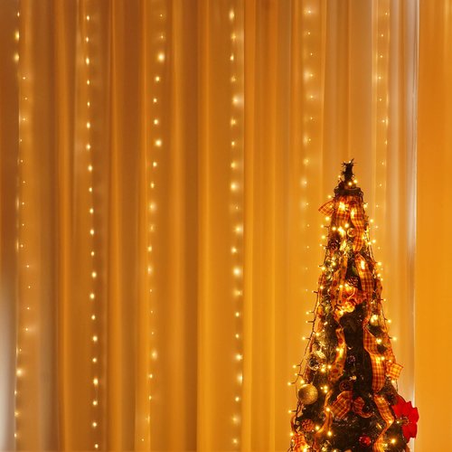 Dazzle Bright Curtain String Lights, 300 LED 9.8ft x9.8ft Warm White Fairy Lights with 8 Lighting Modes, Waterproof Lights for Bedroom Christmas Party Wedding Home Garden Wall Decor
