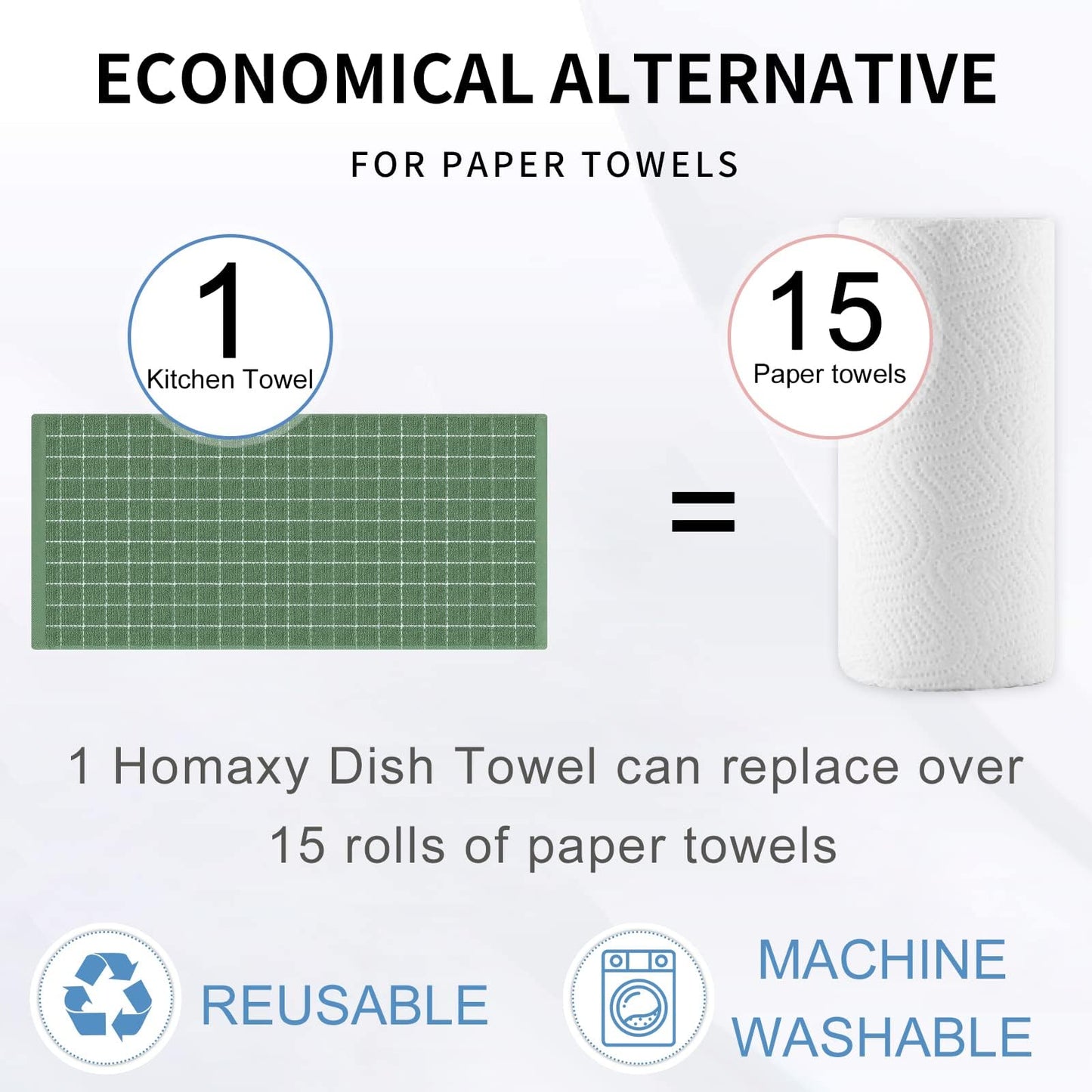 Homaxy 100% Cotton Terry Kitchen Towels(Grass Green, 13 x 28 inches), Checkered Designed, Soft and Super Absorbent Dish Towels, 12 Pack