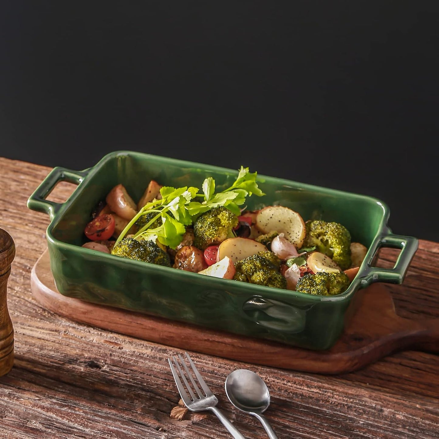 VICRAYS Ceramic Bakeware Set - Porcelain Rectangular Baking Dish for Lasagna & Casserole | 3-Piece, 15 x 8.5 Inches (Green)
