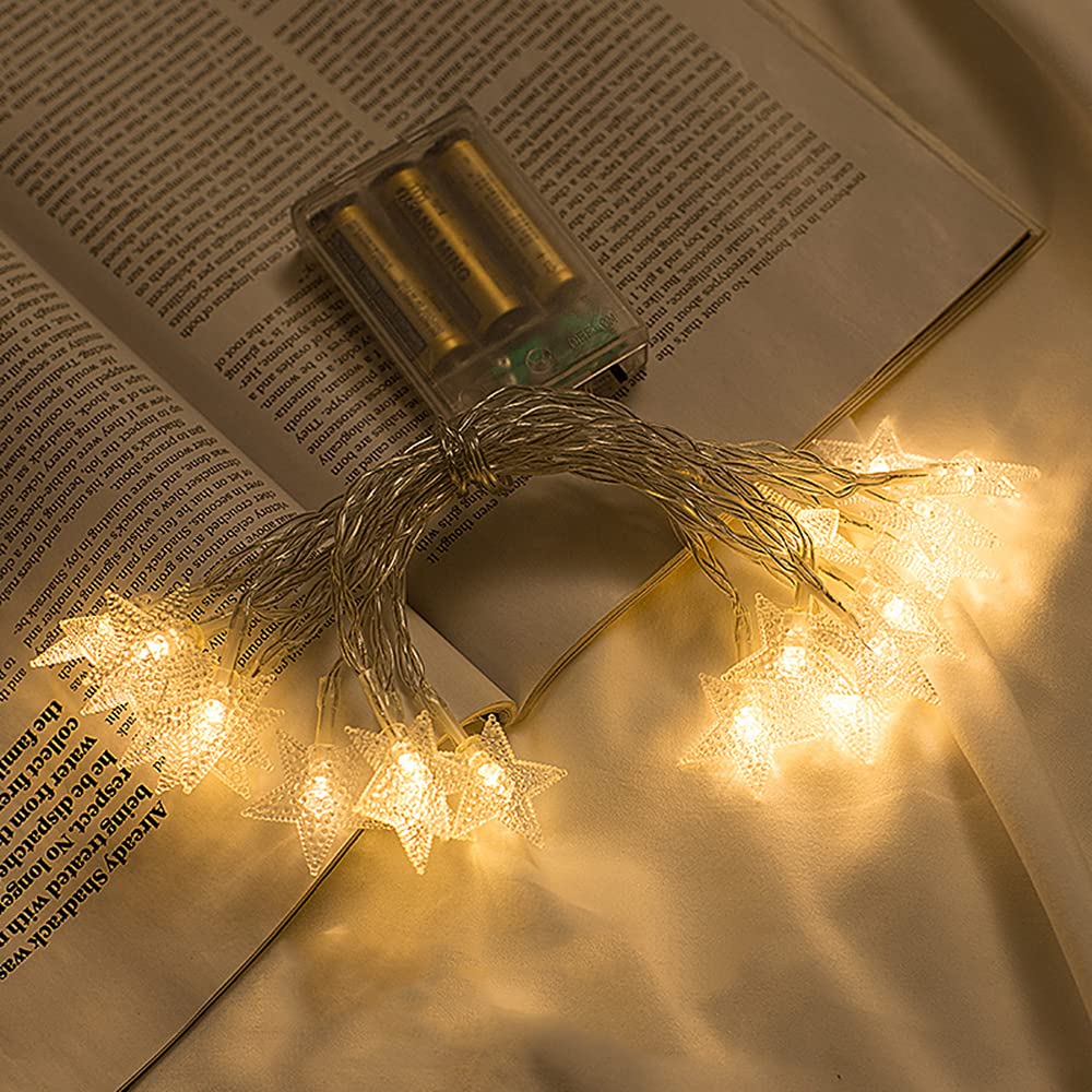 Yummuely Star String Lights 10Ft 20 LED Fairy Lights Battery Operated Waterproof Indoor Outdoor Twinkle Christmas Lights for Bedroom Party Wedding Xmas Tree Decoration (Warm White)