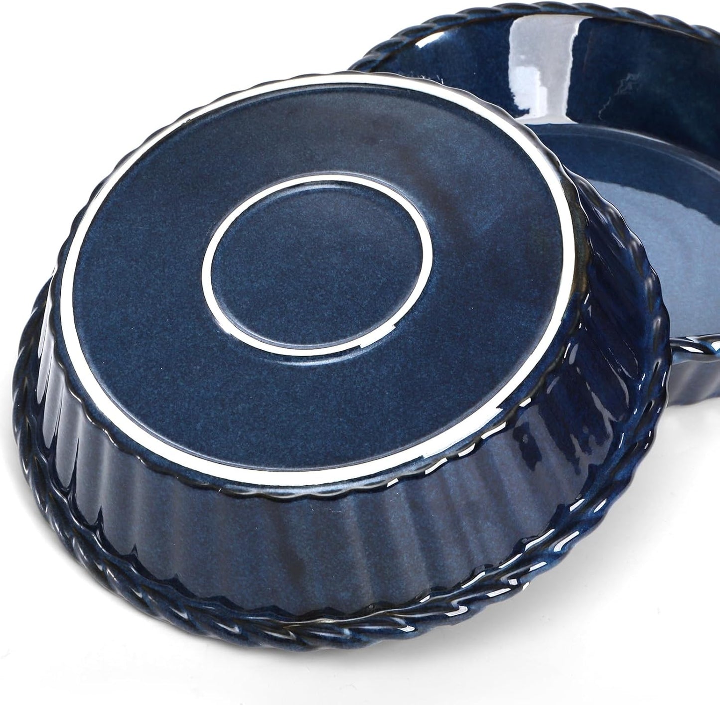 Peohud Ceramic Pie Pans - 10 Inch Deep Fluted Baking Dish | 54 Ounce for Quiche & Pies - Blue