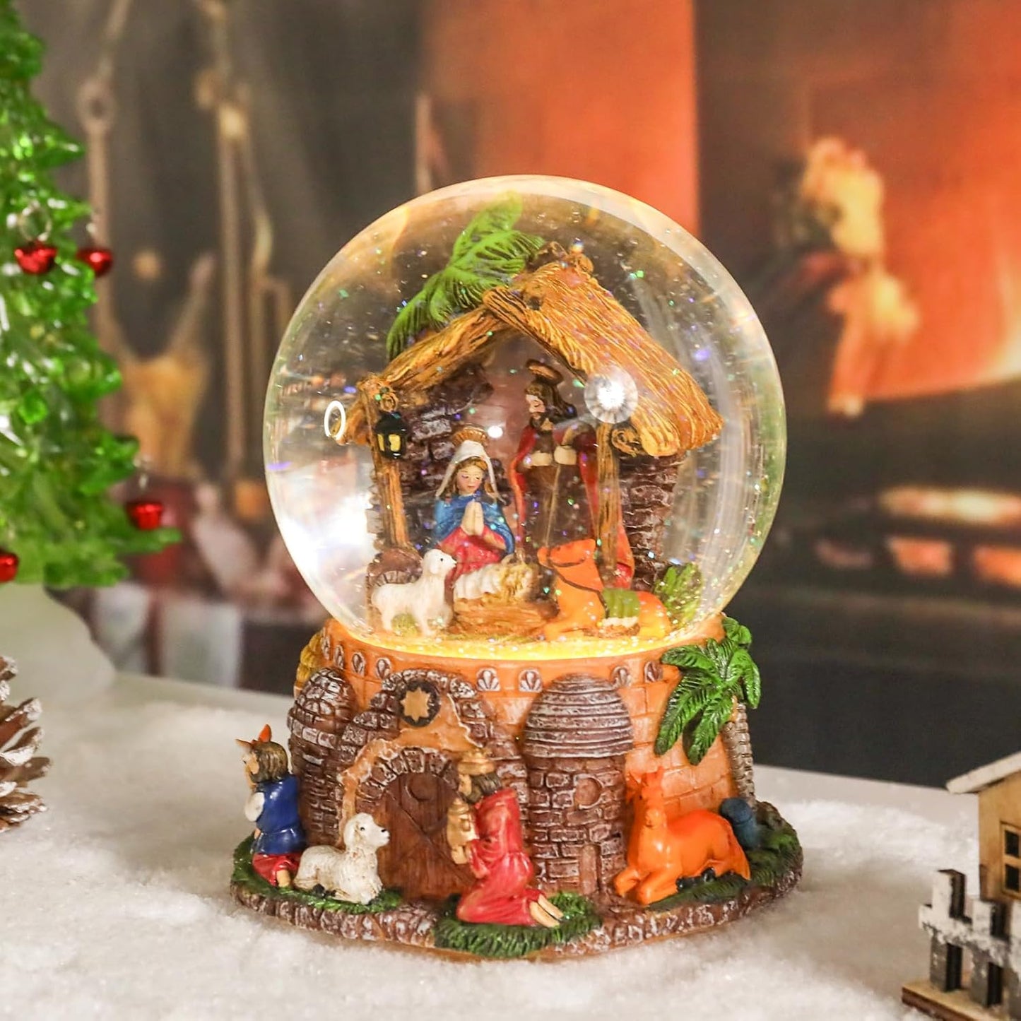 Taman Christmas Nativity Snow Globe - Musical Glittering Snowflakes & Lighted Tabletop Décor