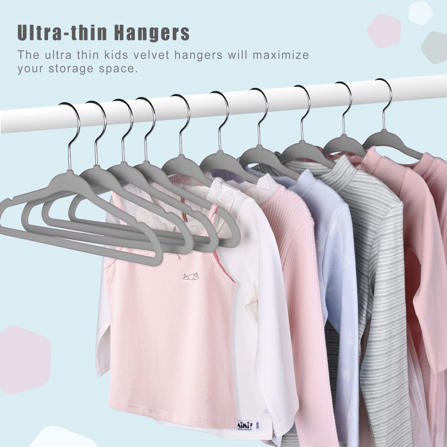 BAGAIL 50 Pack Kids Velvet Hangers 11 Inches Children's Clothes Hangers Non-Slip Baby Hangers for Infant/Toddler (Grey)
