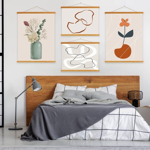 Benjia Magnetic Light Wood Poster Frame Set - 4 Pack for 16x20, 16x24, 16x22 Artwork | Teak Color