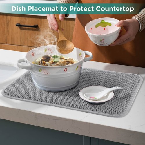 GeeRic Microfiber Dish Drying Mat, Super Absorbent Kitchen Dish Drying Pad, Reversible for Countertop, 15*20 inch Gray