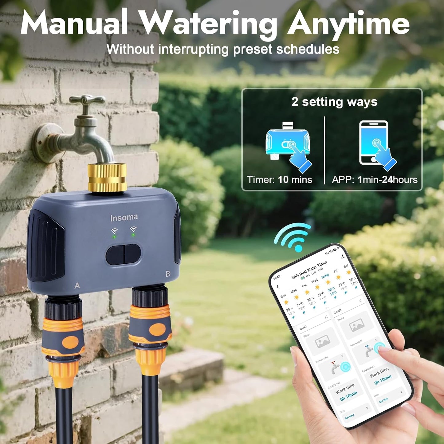 Skiennix WiFi Water Timer - 2 Zones Brass Inlet Sprinkler Timer with APP Control & Voice Activation